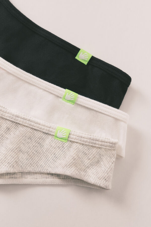 HI&BYE Pack 3 panties brasile&ntilde;os de algod&oacute;n blancos, grises, negros blanco