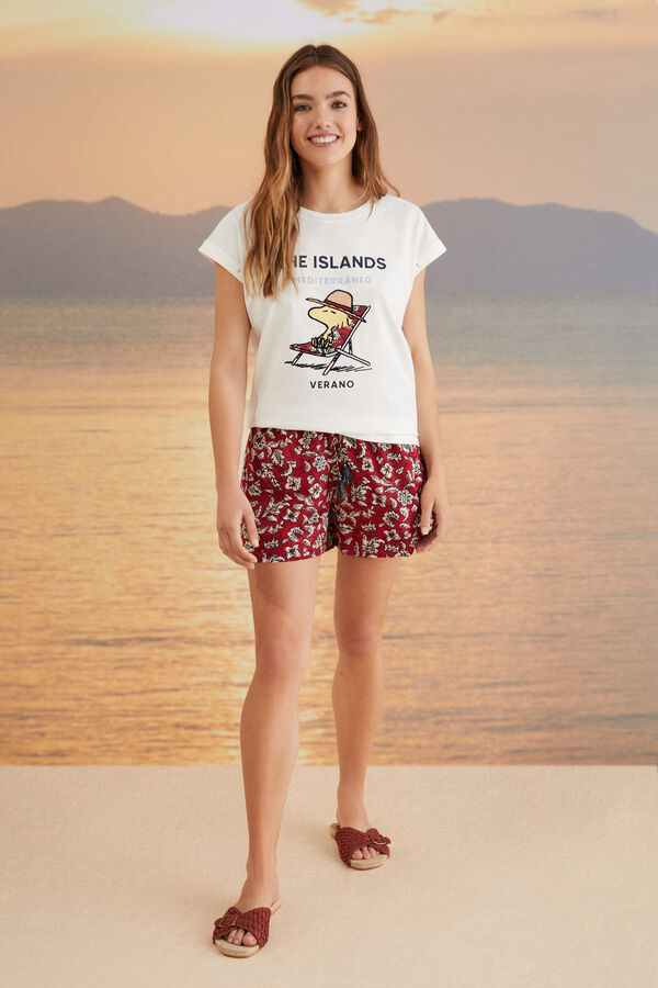 Womensecret Camiseta 100% algodón Snoopy beige marfil