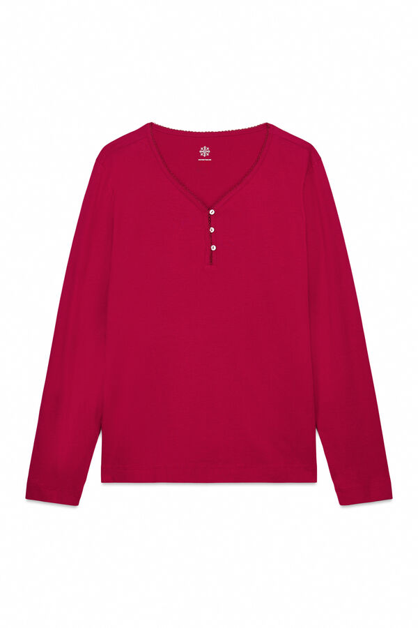 Women'secret Playera roja de manga larga 100% algodón rojo