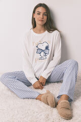 Women'secret Pijama larga  algodón Snoopy Vichy marfil