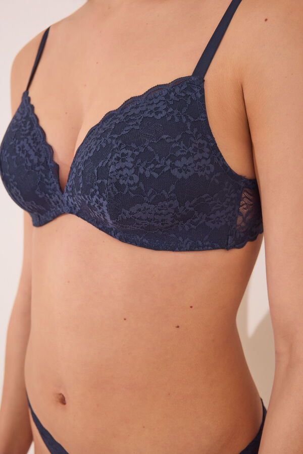 Womensecret Brasier triangular de encaje azul oscuro CHARMING azul