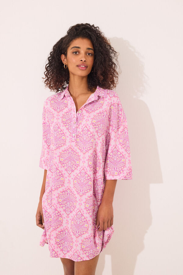 Womensecret Playera de dormir de viscosa con estampado boho integral rosa