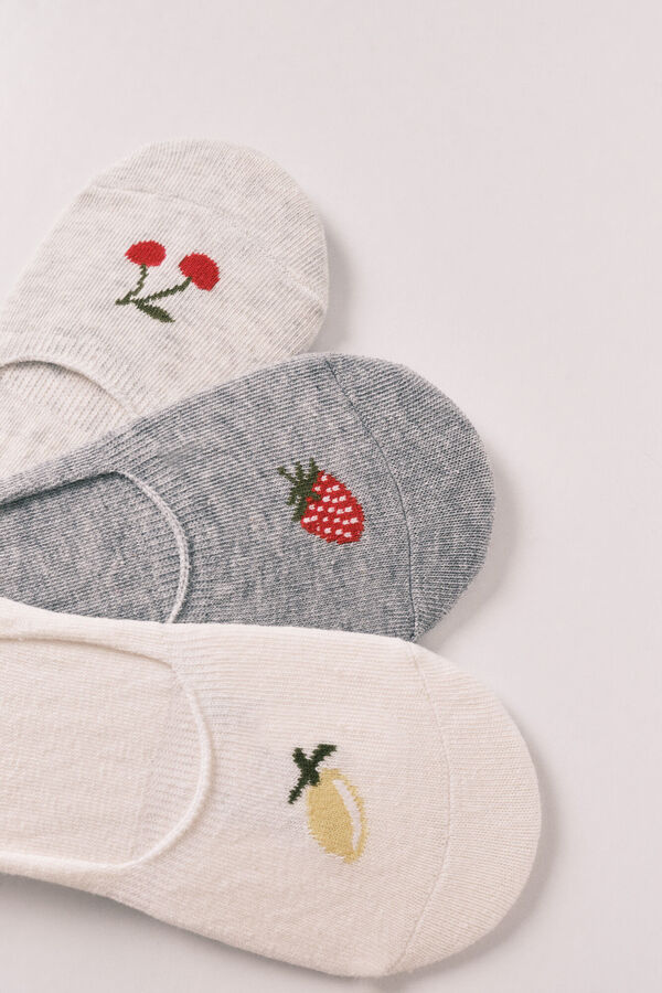 Women'secret Pack 3 calcetines invisibles estampados de frutas gris