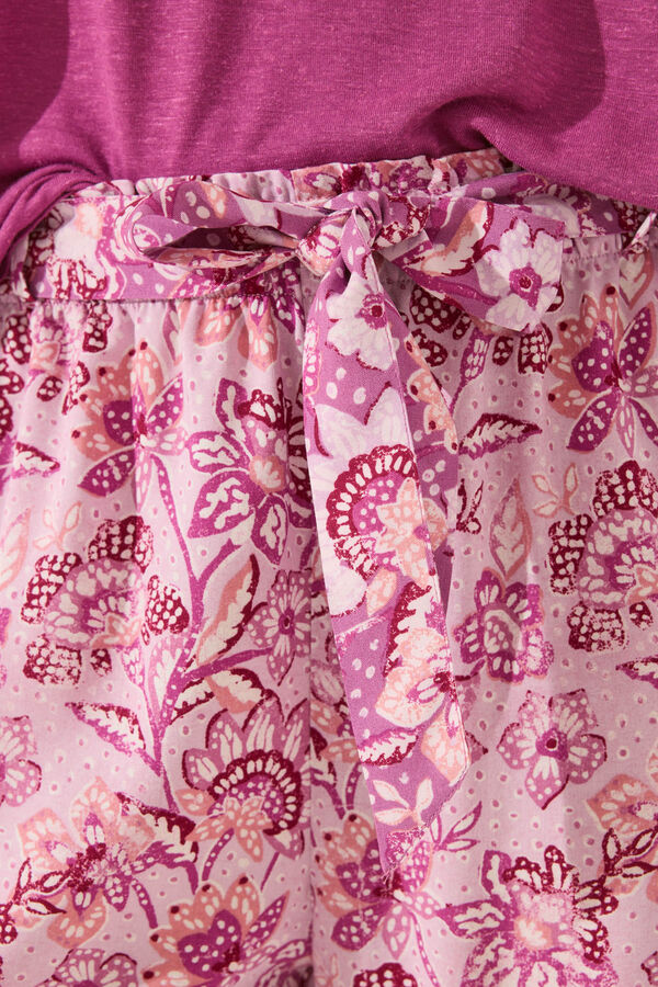 Womensecret Pantalón largo de viscosa con estampado rosa rosa