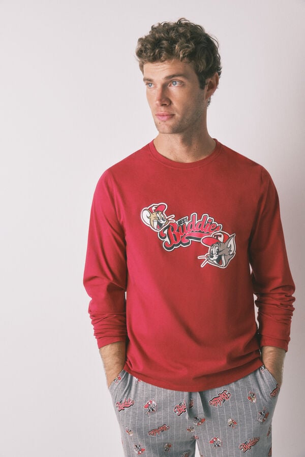 Women'secret Pijama larga rojo Buddies 100% algodón rojo