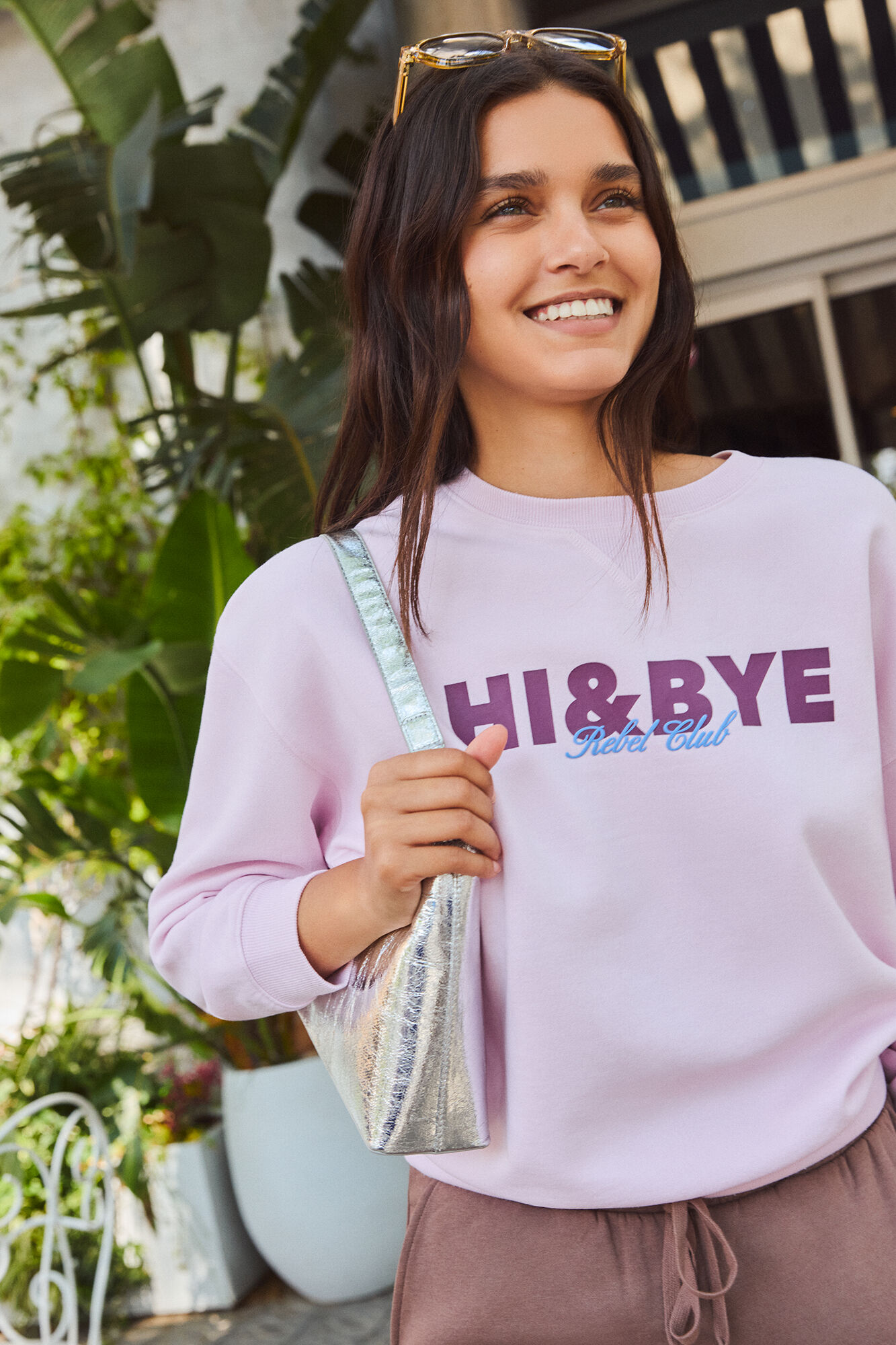 HI&BYE Sudadera de felpa rosa liso