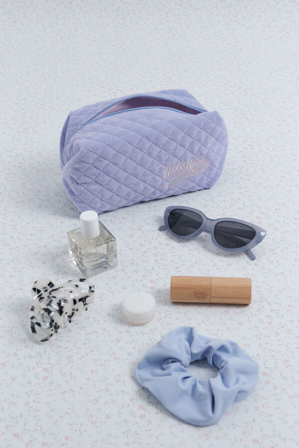 HI&BYE Neceser de terciopelo terciopelo claro con logo bordado azul