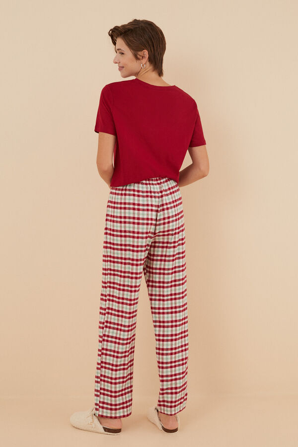 Womensecret Pantalón pijama cuadros algodón rojo kaki