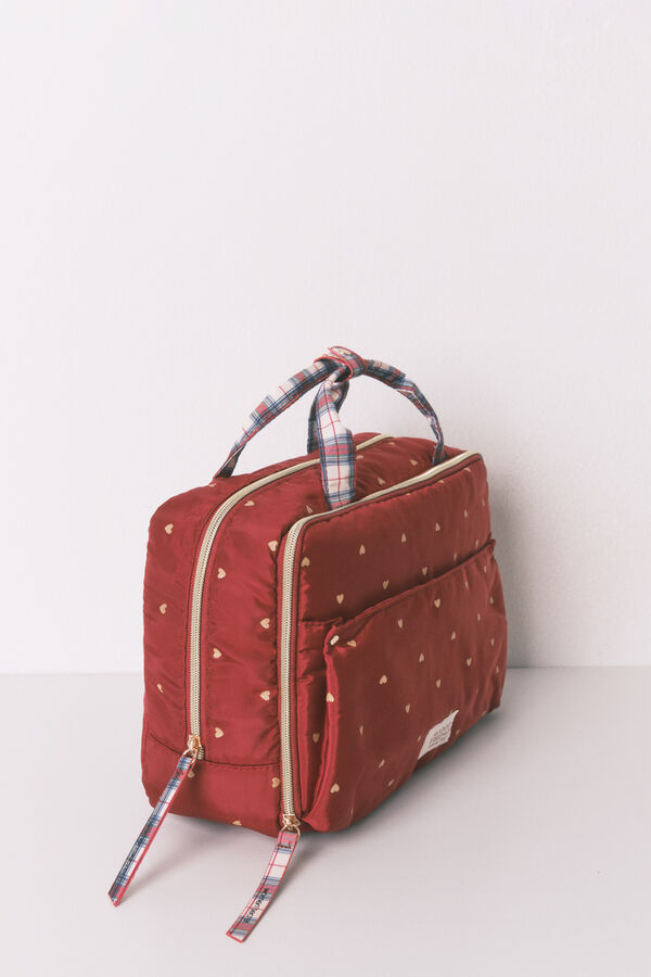 Women'secret Neceser grande de nailon rojo con estampado de corazones rojo