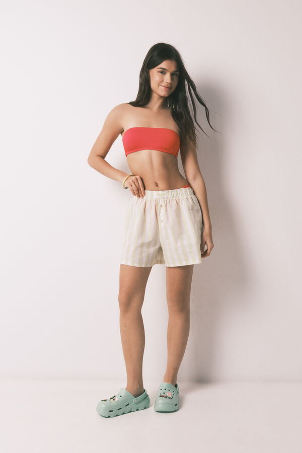 HI&BYE Top de bikini bandeau liso rojo rojo