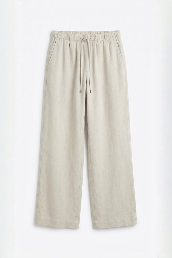 Women'secret Pantal&oacute;n largo de lino blanco caf&eacute;