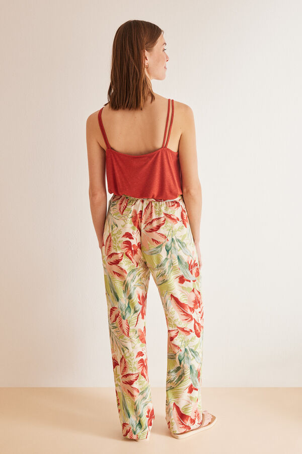 Womensecret Pantalón largo fluido tropical estampado