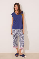 Womensecret Pijama Capri 100% algodón con estampado azul estampado