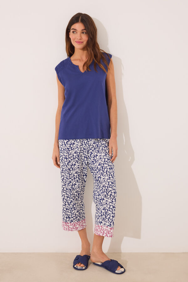 Womensecret Pijama Capri 100% algodón con estampado azul estampado