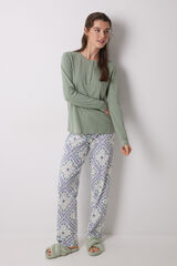 Womensecret Pijama larga 100% algodón estampado pañuelo kaki