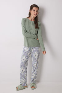 Womensecret Pijama larga 100% algodón estampado pañuelo kaki
