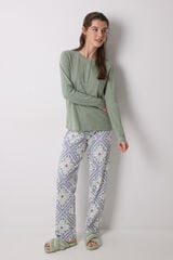 Womensecret Pijama larga 100% algodón estampado pañuelo kaki