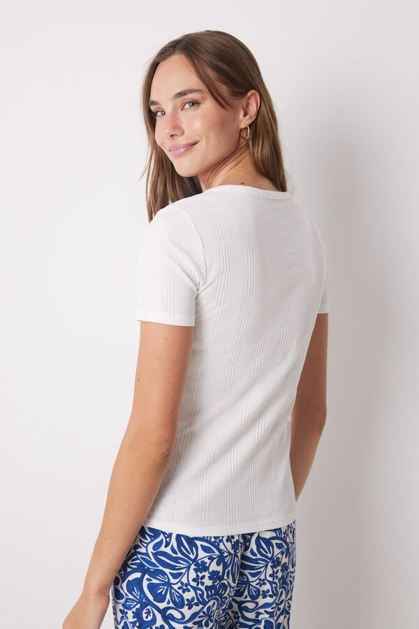 Womensecret Playera manga corta canalé marfil marfil