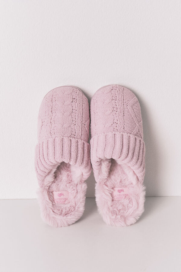 Women'secret Pantuflas para casa cómodas de pelo trenzado rosa