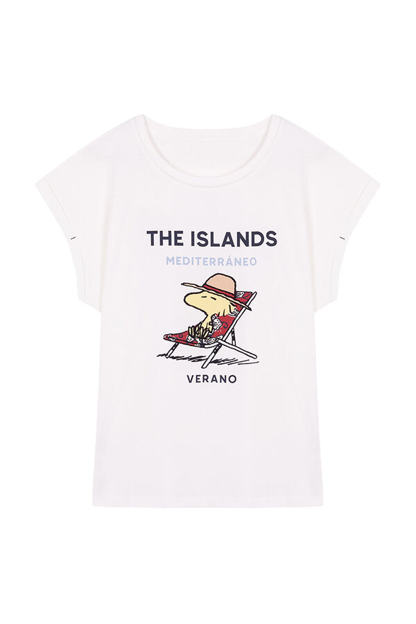 Womensecret Camiseta 100% algodón Snoopy beige marfil