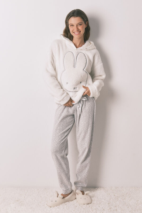 Women'secret Pijama larga de forro polar con estampado animal de Miffy azul
