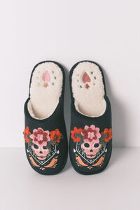 Women'secret Pantuflas para casa con estampado 3D de calavera mexicana