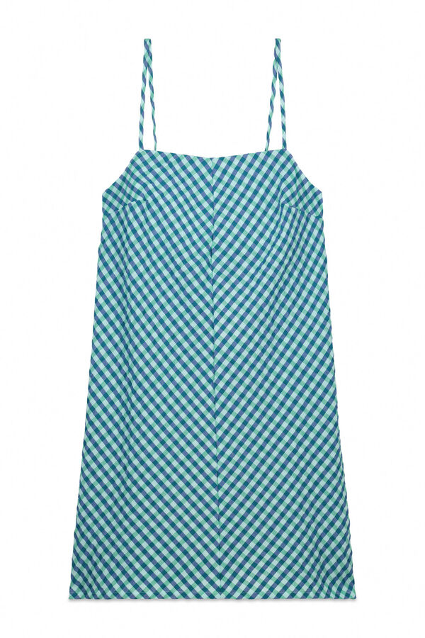 Womensecret Vestido corto de tirantes de cuadros vichy verdes estampado