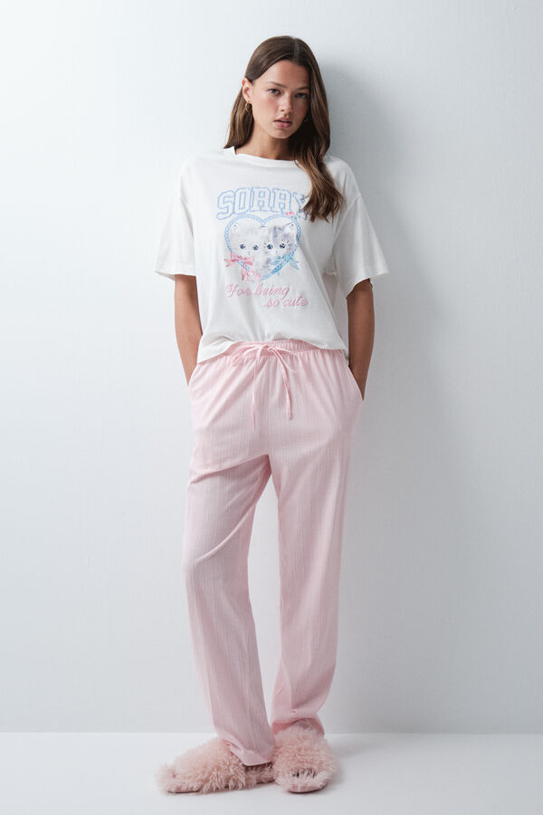 Women'secret Playera de algod&oacute;n con estampado blanco blanco