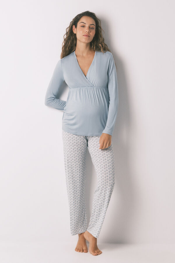 Womensecret Pijama capri "premamá" azul técnica soft touch verde