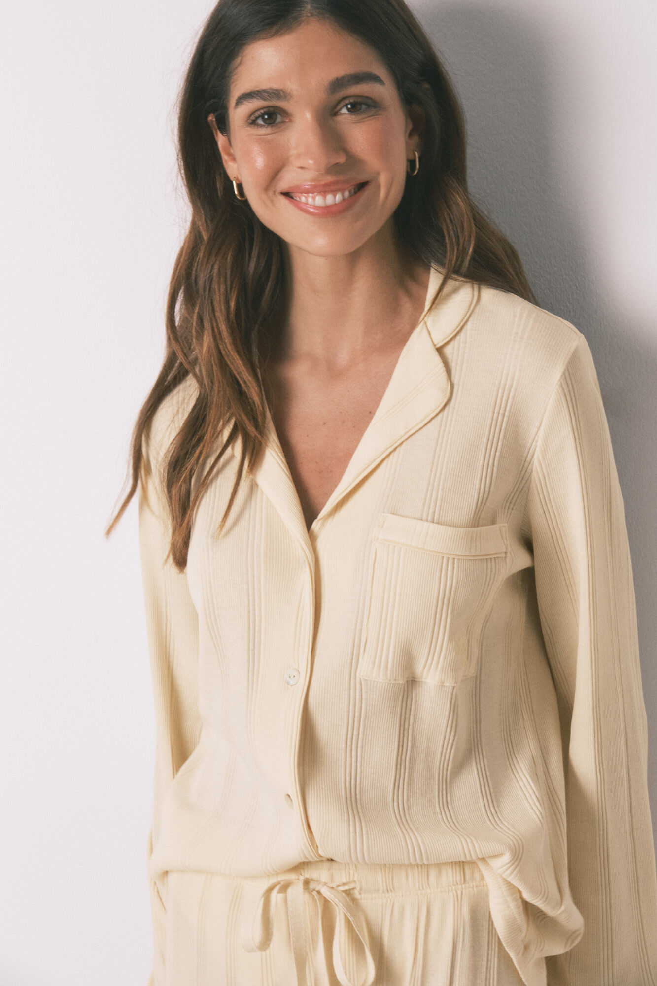 Women'secret Pijama camisera larga de algod&oacute;n acanalado amarillo