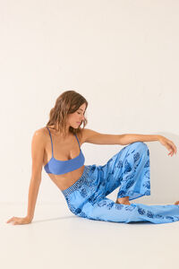 Womensecret Pantalón largo azul con estampado de conchas estampado
