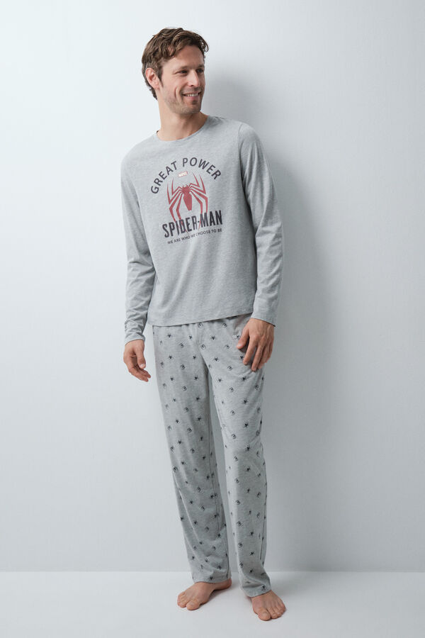 Women'secret Pijama larga de algod&oacute;n Spiderman gris