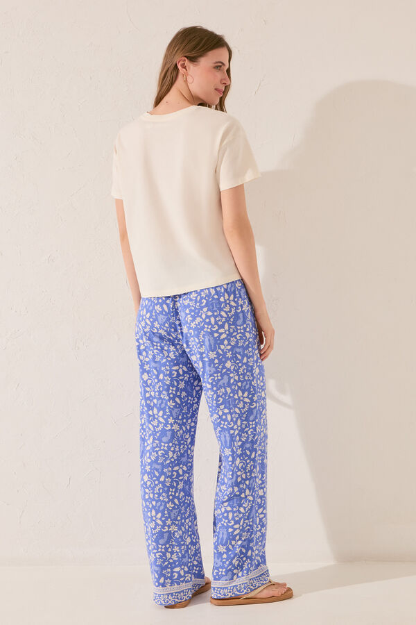 Womensecret Pantalón largo de viscosa con estampado azul estampado