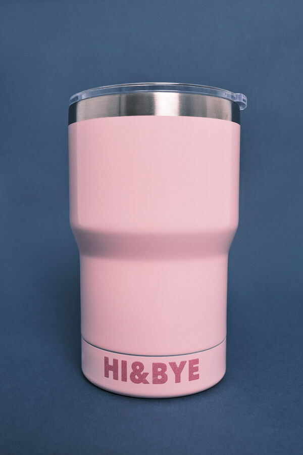 HI&BYE Taza termo rosa logo rosa