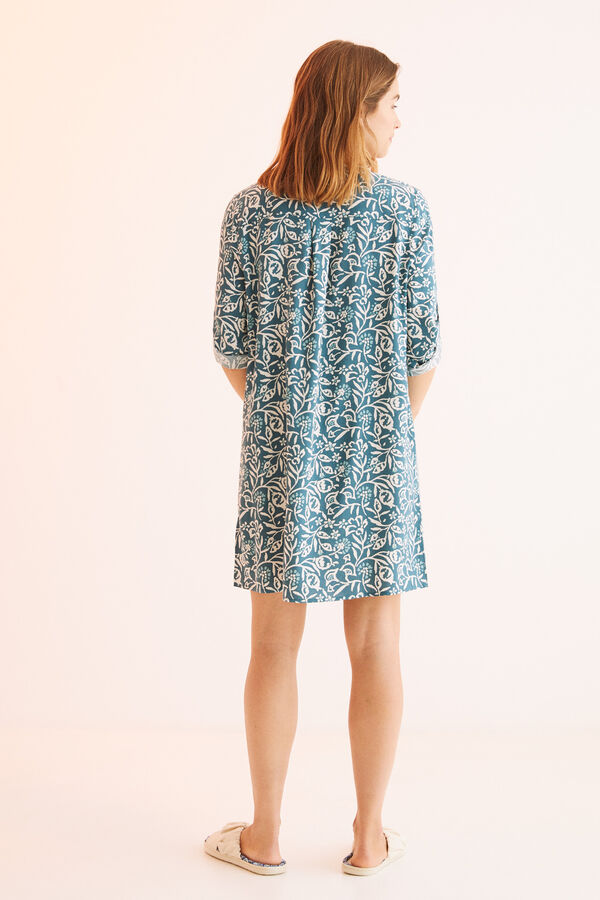 Womensecret Camisa holgada corta estampada verde estampado