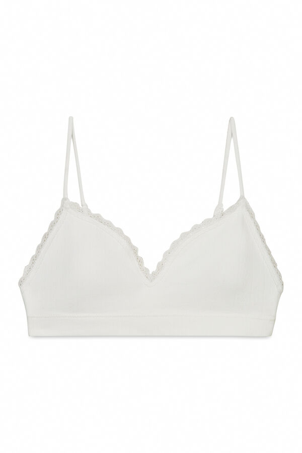 HI&BYE Brasier top sin costuras de encaje blanco marfil