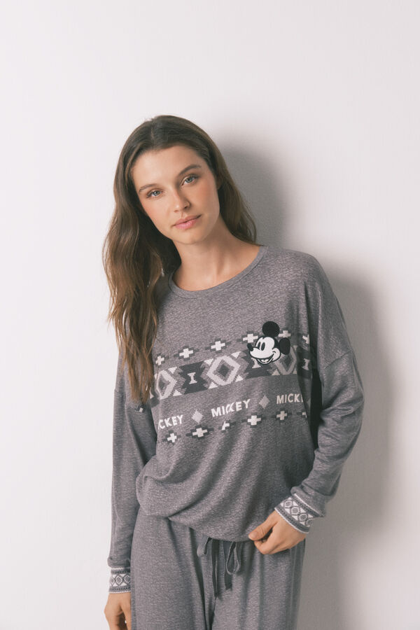 Women'secret Pijama larga de tejido suave de Mickey gris