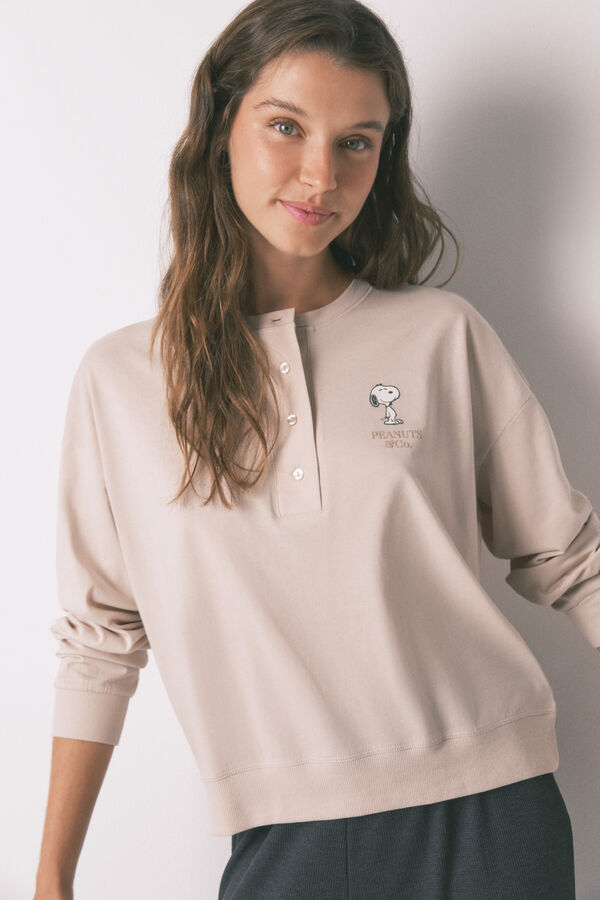 Women'secret Pijama larga de Snoopy beige 100 % algodón café