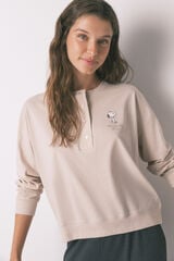 Women'secret Pijama larga de Snoopy beige 100 % algodón café