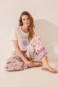 Womensecret Pantalón largo de viscosa con estampado multicolor estampado