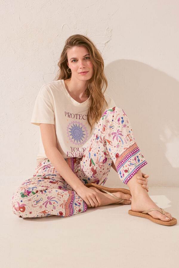 Womensecret Pantalón largo de viscosa con estampado multicolor estampado