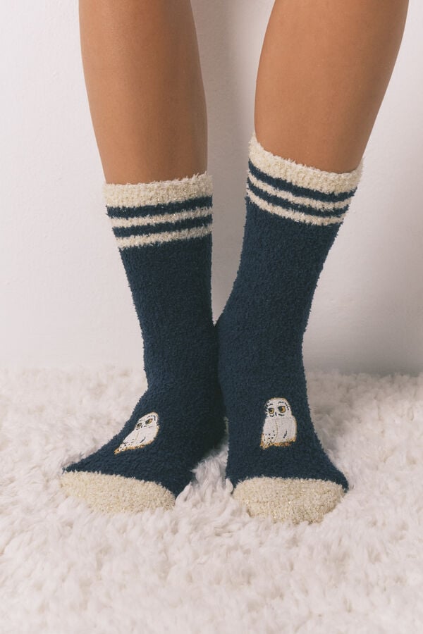 Women'secret Calcetines largos de piel con estampado de Harry Potter azul