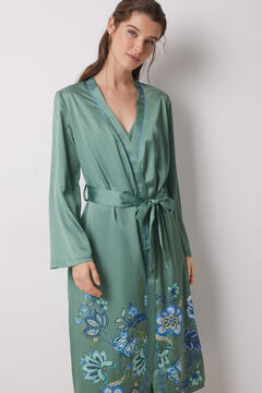 Womensecret Bata midi satén verde flores verde