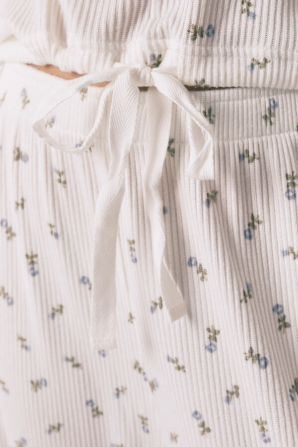 Women'secret Pijama larga de canalé 100% algodón Mafalda  marfil