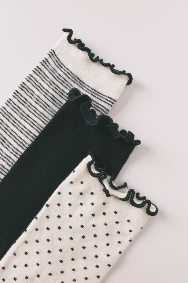 Women'secret Pack de 3 calcetines largos estampado blanco y negro estampado