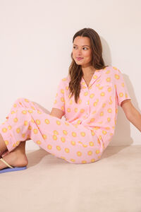 Womensecret Pijama camisera Capri de viscosa rosa con protección solar rosa