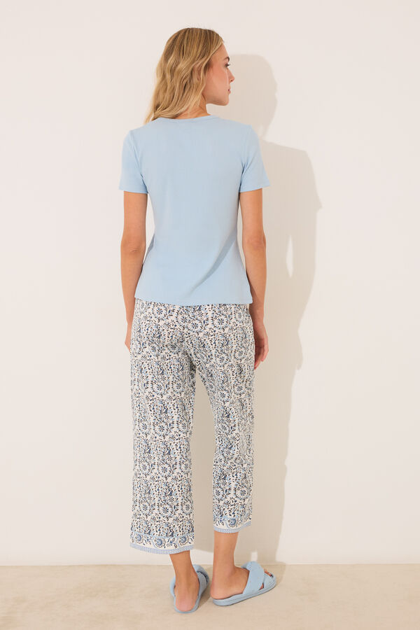 Womensecret Pijama capri de algodón con estampado paisley azul azul