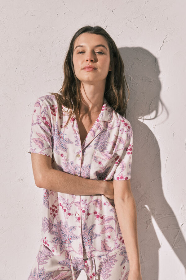 Women'secret Pijama larga camisera estampado flores blanco