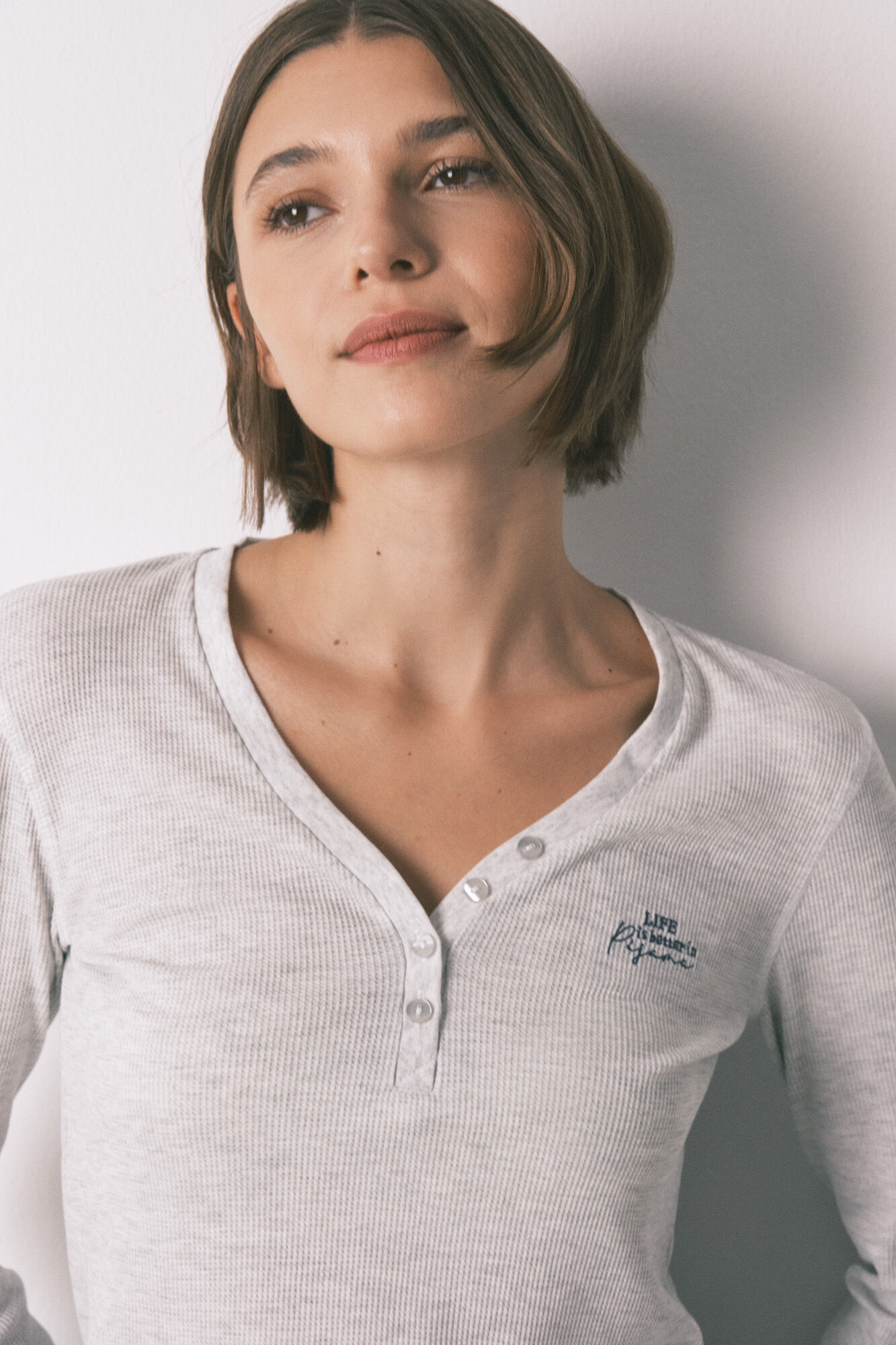 Women'secret Playera manga larga waffle gris