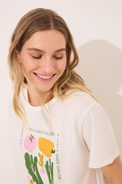 Womensecret Playera manga corta 100% algodón "verduras" marfil